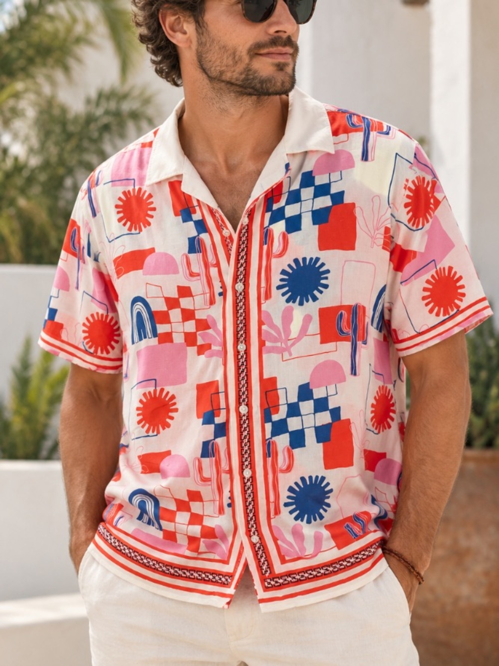 Original Use Pink and Red vibrant Camp Shirt
